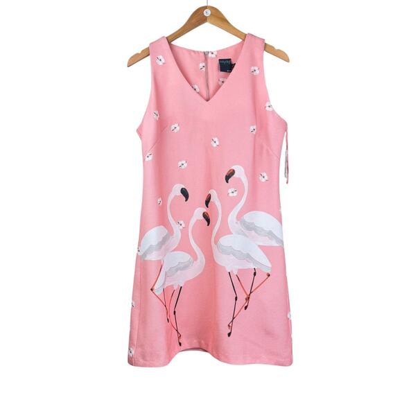 Gabby Skye NWT Salmon Pink Woven Texture Flamingo Novelty Sleeveless Dress - Picture 10 of 15